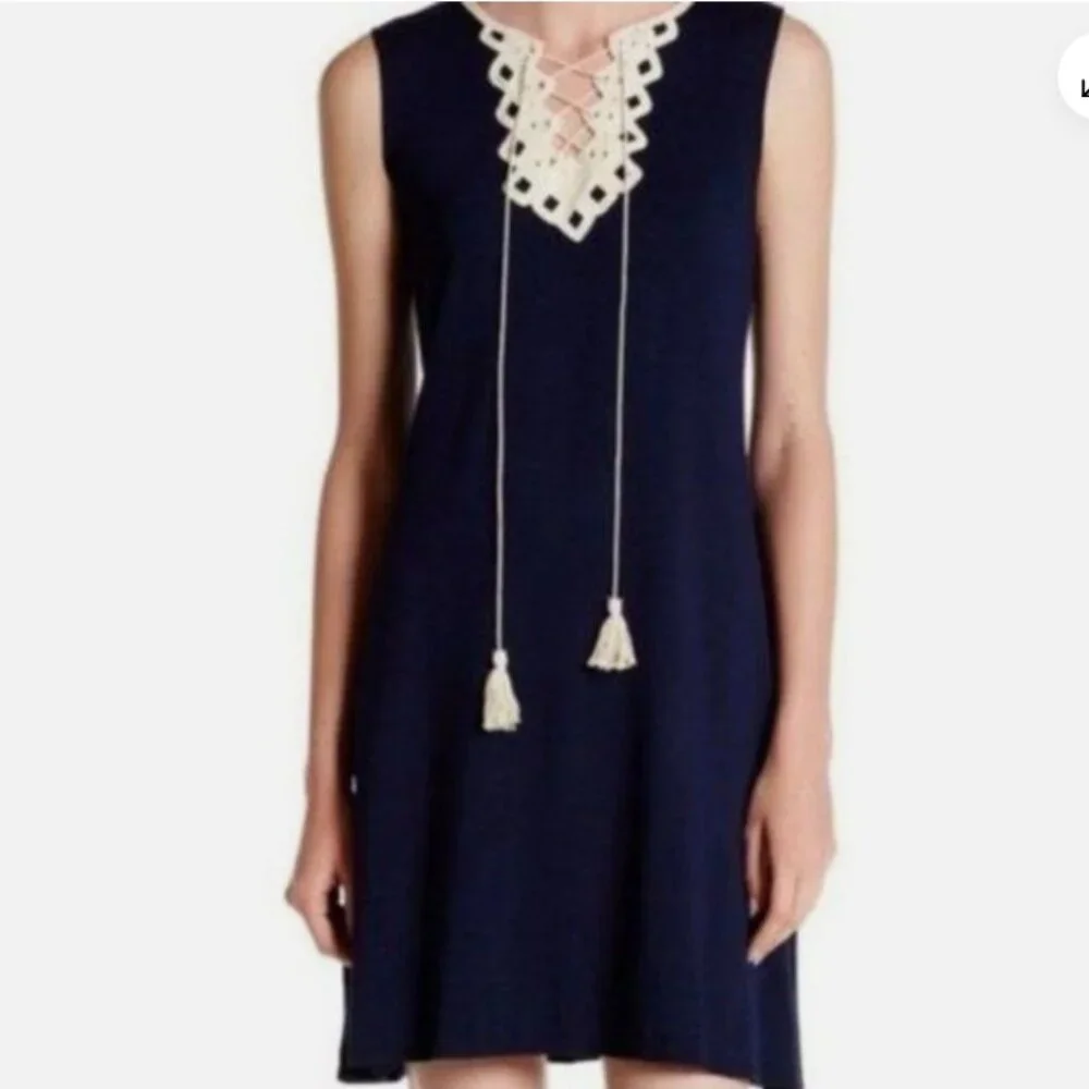 Max Studio Lace-Up Crochet Neck Tassels Sleeveless Dress - Picture 9 of 16